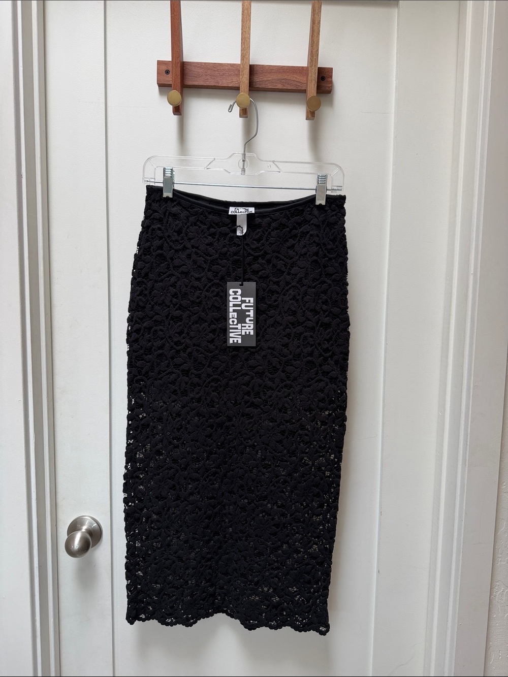 NWT Future Collective Black Crochet Midi Skirt